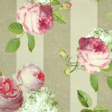 Outdoorstof romantische  rozen, zandkleurig