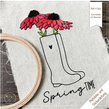 Fichier dessin flocage & modèle broderie Fleurs dans des bottes Beemybear