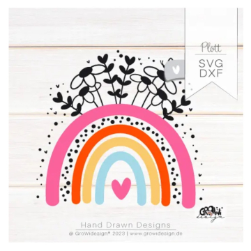 Plotterdatei GroWiDesign Regenbogen Blumen, german