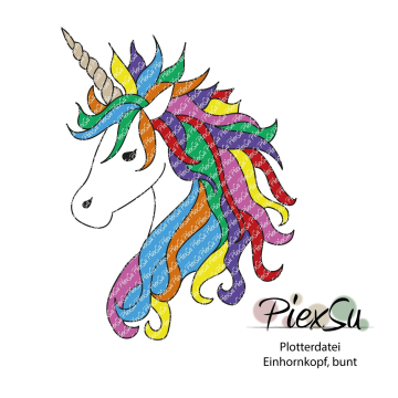 Fichier dessin flocage Tête de licorne multicolore PiexSu