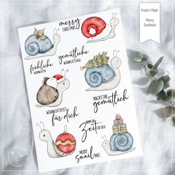 Plotterdatei/Printdatei beemybear Merry Snailmas, german