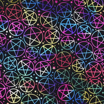 Tissu jersey polyester Halloween Pentagramme, noir