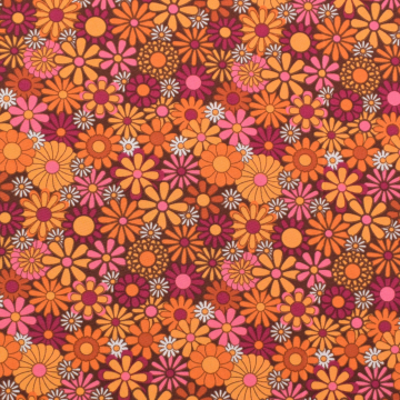 Tissu polyester Fleurs hippie Carnaval flowers, moutarde