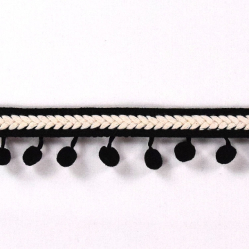 Pom-pon border herringbone, noir