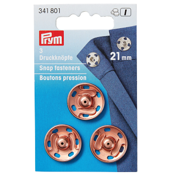 Prym 3 Boutons pression à coudre 21 mm rosédoré