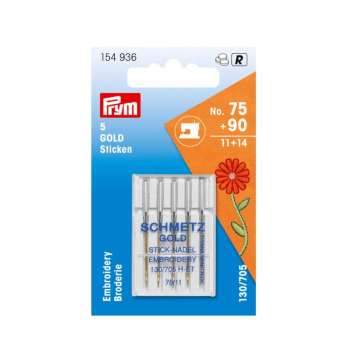 5 Aiguilles à broder machine à coudre Prym, 130/705 H-ET, 75-90