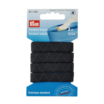 Prym Elastique standard 12 mm, 2 m, résistant à l'ébullition, noir