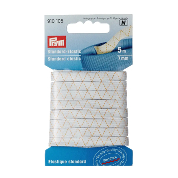 Prym Elastique standard 7 mm, 5 m, résistant à l'ébullition, blanc