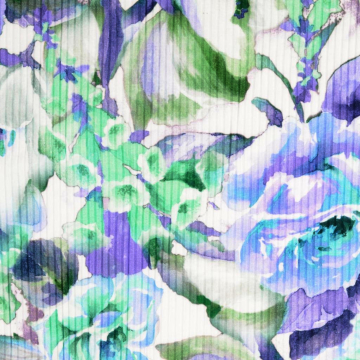 Rippenjersey Blumen, blau