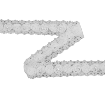 Rosen Spitzenband mit Perle, wollweiss 30 mm