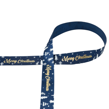 Satijnen band Merry Christmas 25 mm, marineblauw