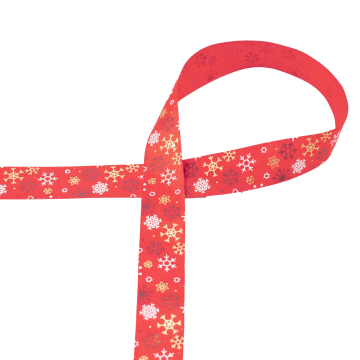 Satijnen band Snowflakes 25 mm, rood