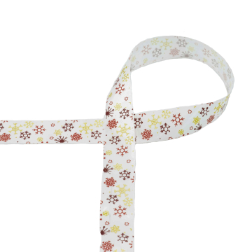 Satijnen band Snowflakes 25 mm, wit