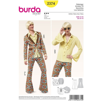 Patron Burda 2374 Déguisement Années 70 Homme, en français