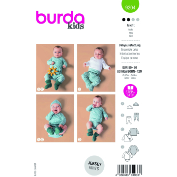 Patron Burda 9204 vêtements bébé, version papier, en français