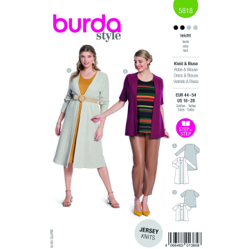 Naaipatroon blouse en jurk, Burda 5818, Nl/Dui/En/Fr