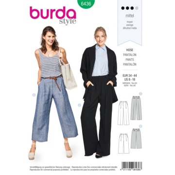 Naaipatroon pleated pants, Burda 6436, Dui/En/Fr