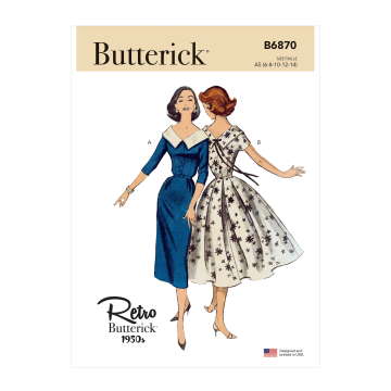 Patron Butterick 6870 robe rétro femme, taille 32-40, en français