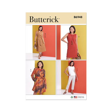 Naaipatroon Butterick 6948 jas, broek, jurk en top, maat 44-52, Dui/En/Fr