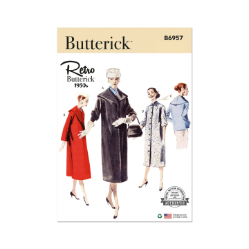 Patron Butterick 6957 manteau vintage femme, taille 32-40, en français
