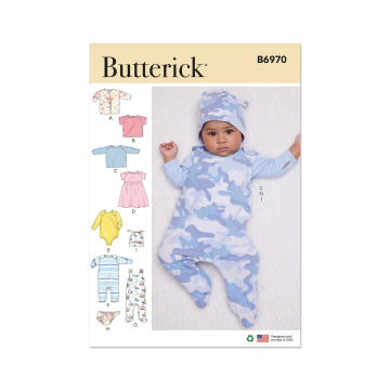 Patron Butterick 69701 kit tenues pour bébé, taille XS-L, en français