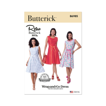 Patron Butterick 6985 robe vintage femme, version papier, taille 34-42, en français