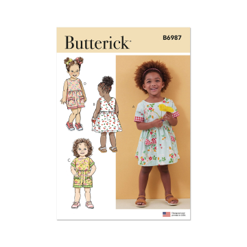 Patron Butterick 6987 robe / barboteuse enfants, version papier, taille 1/2-4 ans, en français