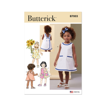 Patron Butterick 7003 robe tablier/culotte enfant, version papier, taille 1/2–4ans, en français