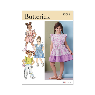 Patron Butterick 7004 robe tablier/culotte enfant, version papier, taille 3-8ans, en français