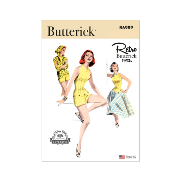 Naaipatroon Butterick Playsuit, Blouse, Rok 6989, maat  42-50, Dui/En/Fr