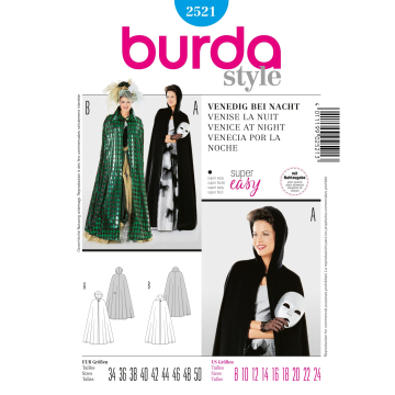 Patron Burda 2521 Déguisement Venise La Nuit, en français