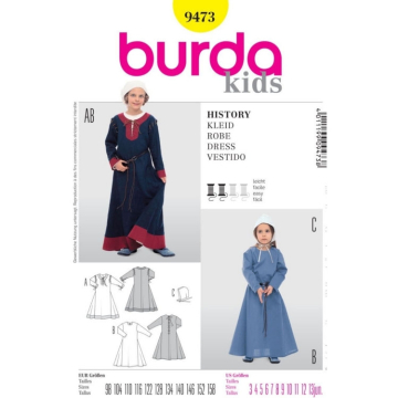 Patron Burda 9473 Déguisement Robe médiévale enfant, en français