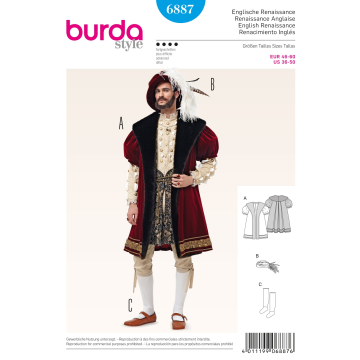 Patron Burda 6887 Costume Renaissance Anglaise, en français