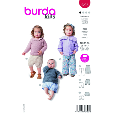 Patron Burda 9202 pantalon / short enfant & bébé, version papier, en français