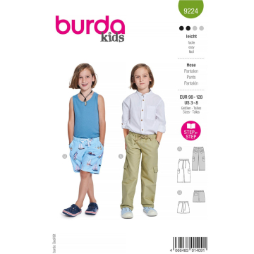 Patron Burda 9224 pantalon / short enfant, version papier, en français