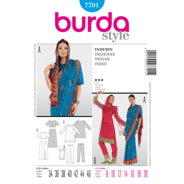 Patron Burda 7701 Déguisement Indienne, en français