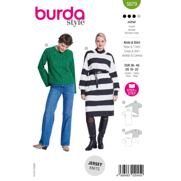 Naaipatroon jurk & trui Dames Burda 5679, NL/DE/GB/FR