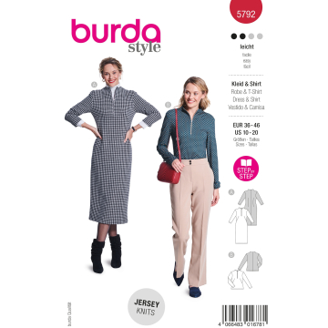 Naaipatroon Jurk & Shirt Dames, Burda 5792, NL/GB/DE/FR