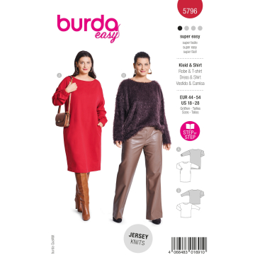 Naaipatroon Jurk & Shirt Dames, Burda 5796, NL/GB/DE/FR