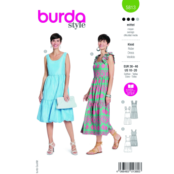 Naaipatroon jurk , Burda 5813, Nl/Dui/En/Fr