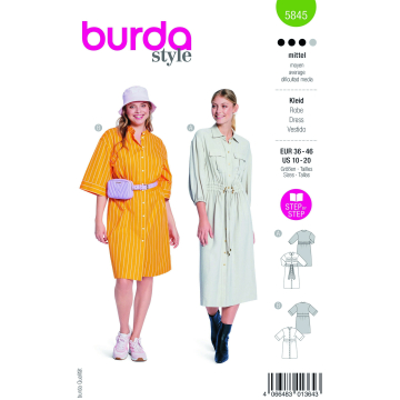 Naaipatroon jurk, Burda 5845, Nl/Dui/En/Fr