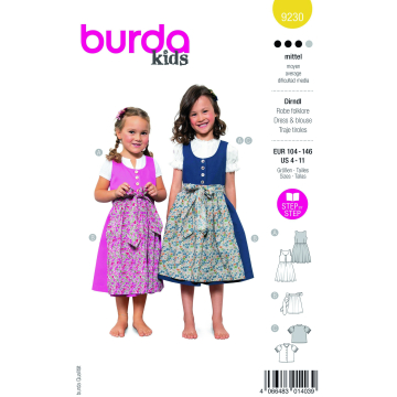 Naaipatroon jurk, Burda Kids 9230, Nl/Dui/En/Fr