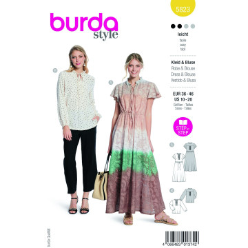 Naaipatroon jurk en blouse, Burda 5823, Nl/Dui/En/Fr