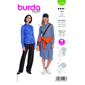 Naaipatroon jurk en blouse, Burda 5879, Nl/Dui/En/Fr