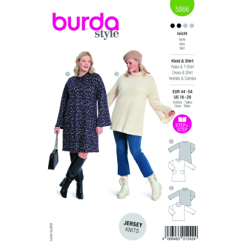 Naaipatroon jurk en shirt, Burda 5866, Nl/Dui/En/Fr
