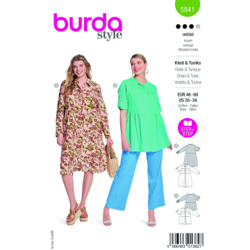 Naaipatroon jurk en tuniek, Burda 5841, Nl/Dui/En/Fr