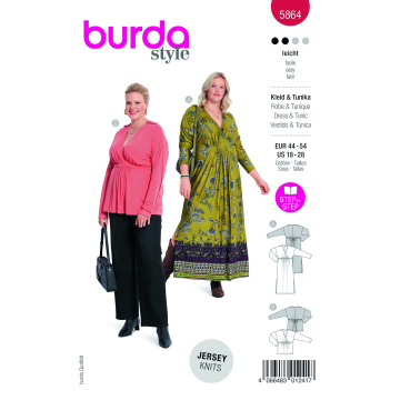 Naaipatroon jurk en tuniek, Burda 5864, Nl/Dui/En/Fr