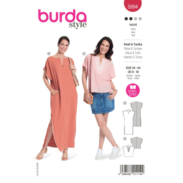 Naaipatroon jurk en tuniek, Burda 5889, Nl/Dui/En/Fr