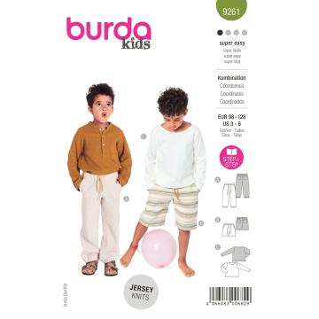 Patron Burda 9261 pantalon, short, t-shirt enfant, taille 98-128, en français
