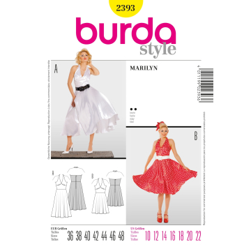 Naaipatroon Burda 2393, jurk Marilyn Monroe, Dui/En/Fr